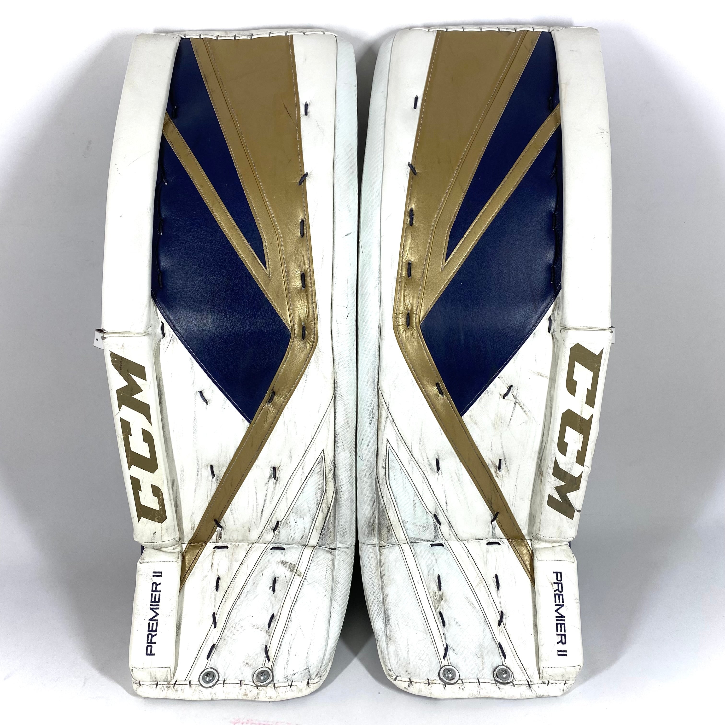 CCM Premier II - Ensemble de gardien de but complet NCAA Pro Stock d'occasion (blanc/or/bleu)